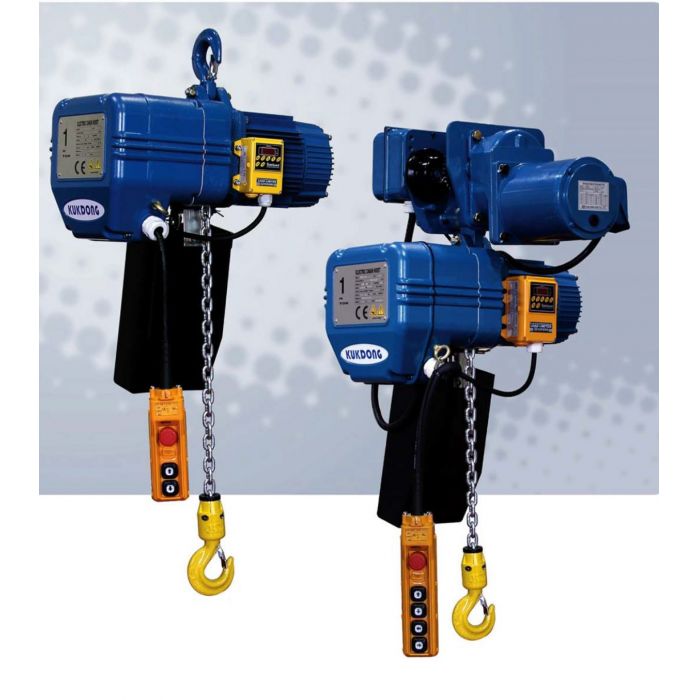Palang xích điện Kukdong-KD1
Palang xích điện Kukdong được nhập khẩu Hàn Quốc với thiết kế nhỏ gọn, được sơn màu xanh đặc trưng mạnh mẽ, palang xích điện Kukdong có tốc độ nâng 1 cấp tốc độ và 2 cấp tốc độ.