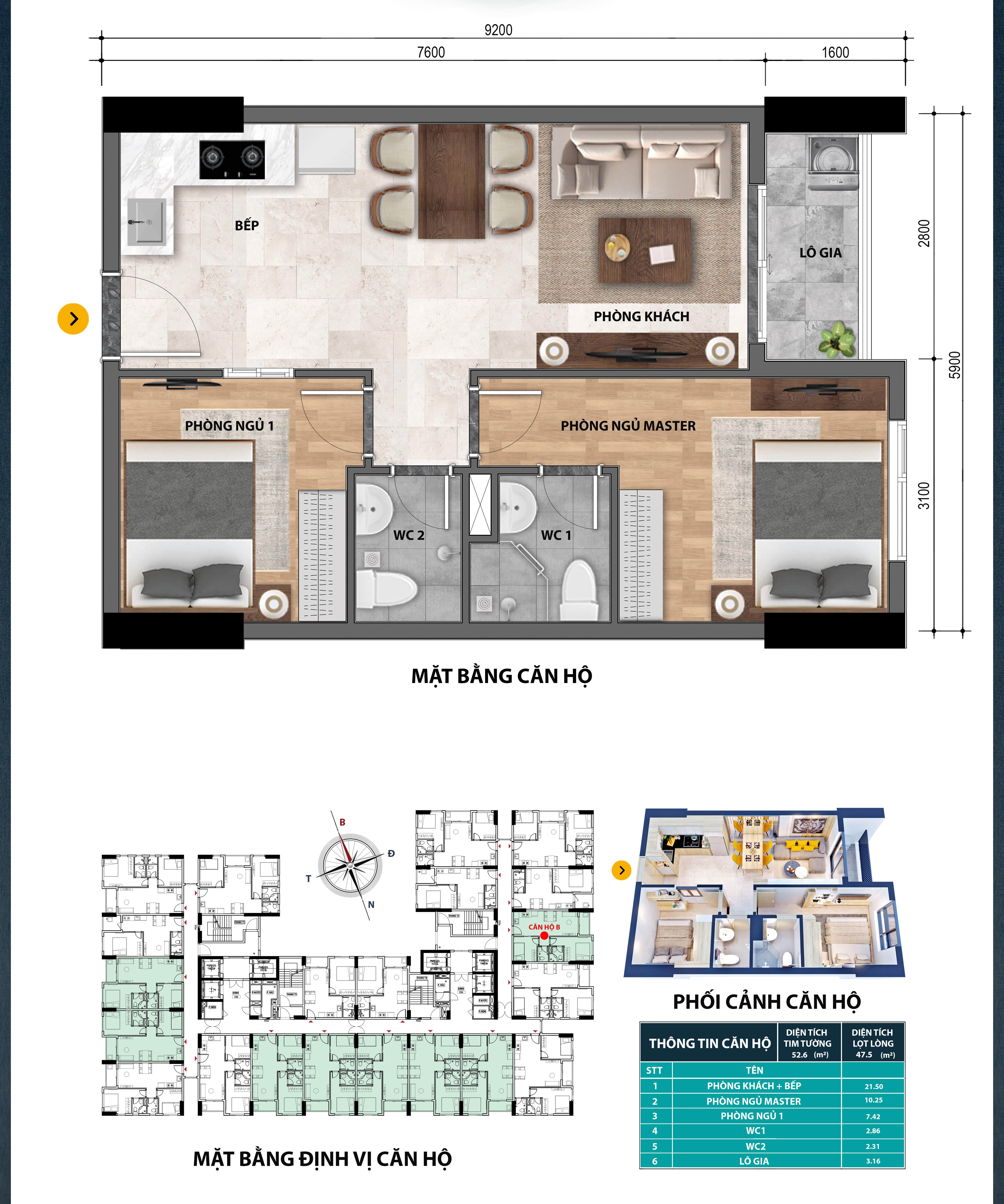 Hình ảnh phối căn căn hộ 2 phòng ngủ